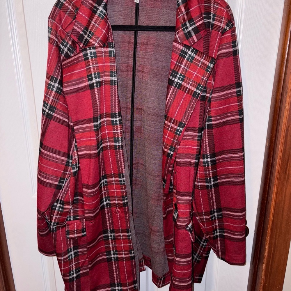 Maurices Red Plaid Tunic Blazer
